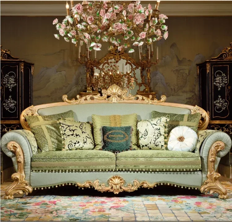 European solid wood sofa fabric sofa retro do old French court high-end shell parquet sofa