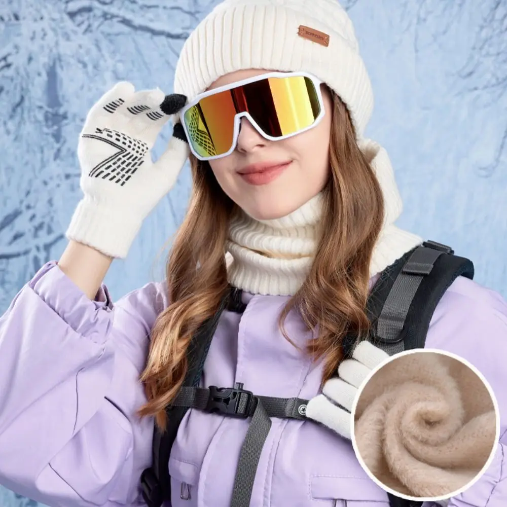 Conjunto de guantes y bufanda de Color sólido suave, gorro de punto térmico de lana cálida, Protector de cuello, gorro de invierno con forro polar para clima frío, 3 uds.