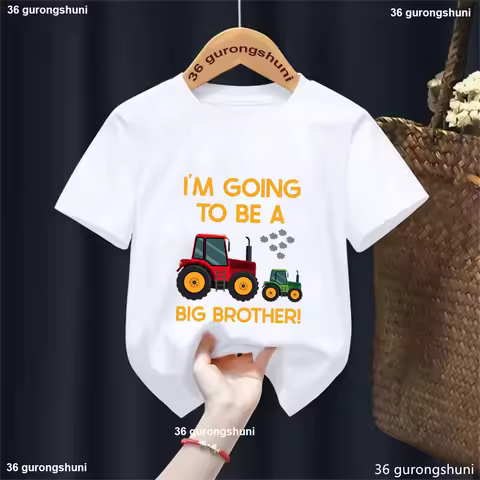 I'M Going To Be A Big Brother Two Tractors T Shirt, Baby Announcement Idea For Son, Boys Tractor Tshirt, Brothers Matching Shirt