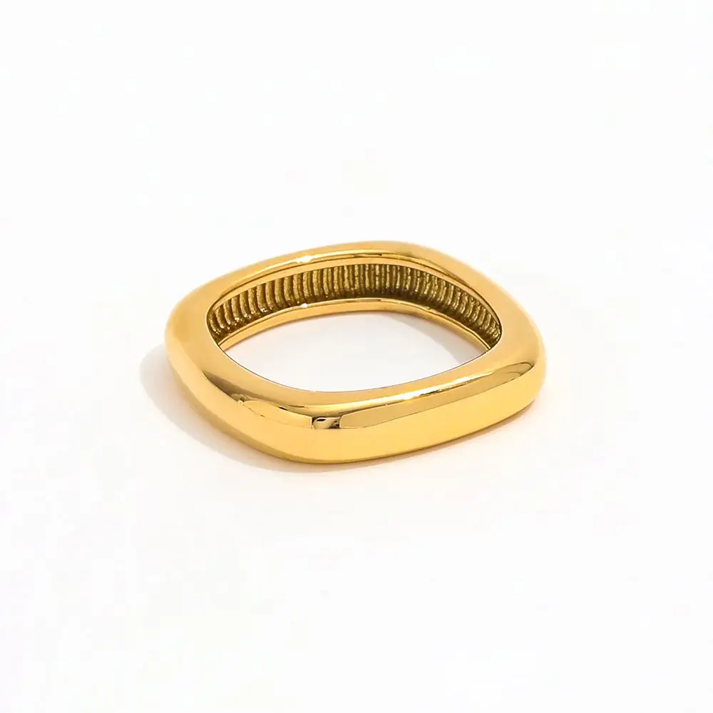 

Joolim Jewelry High End PVD Waterproof Minimalist Personality Curved Square Face Stainless Steel Finger Ring for Women