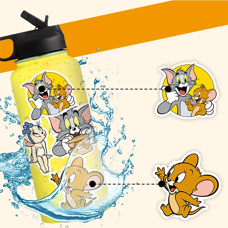 50 pezzi 3 stili Tom e Jerry adesivi fai da te Anime Figure Topsy Tyke Water Cup No Repeat adesivo impermeabile per la protezione solare all'ingrosso