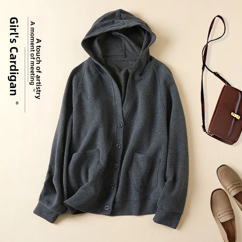 

Женская вязаная хлопковая толстовка-кардиган свободного кроя с длинным рукавом, весна-осень, большие размеры, повседневный стиль