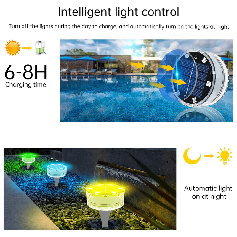 Solar Swimming Pool Lights Led Remote Control Floating Light for Waterproof IP68 Patio Garden Pond Decorative Buried Wall