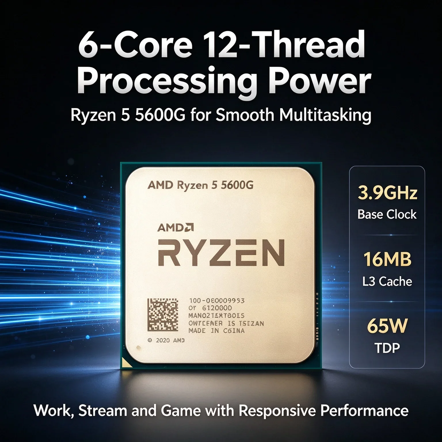 R5 5600G Ryzen 5 5600G Socket AM4 6-Core 12-Thread 3.9GHz 16MB L3 65W CPU With Integrated Radeon Graphics For Desktop PC