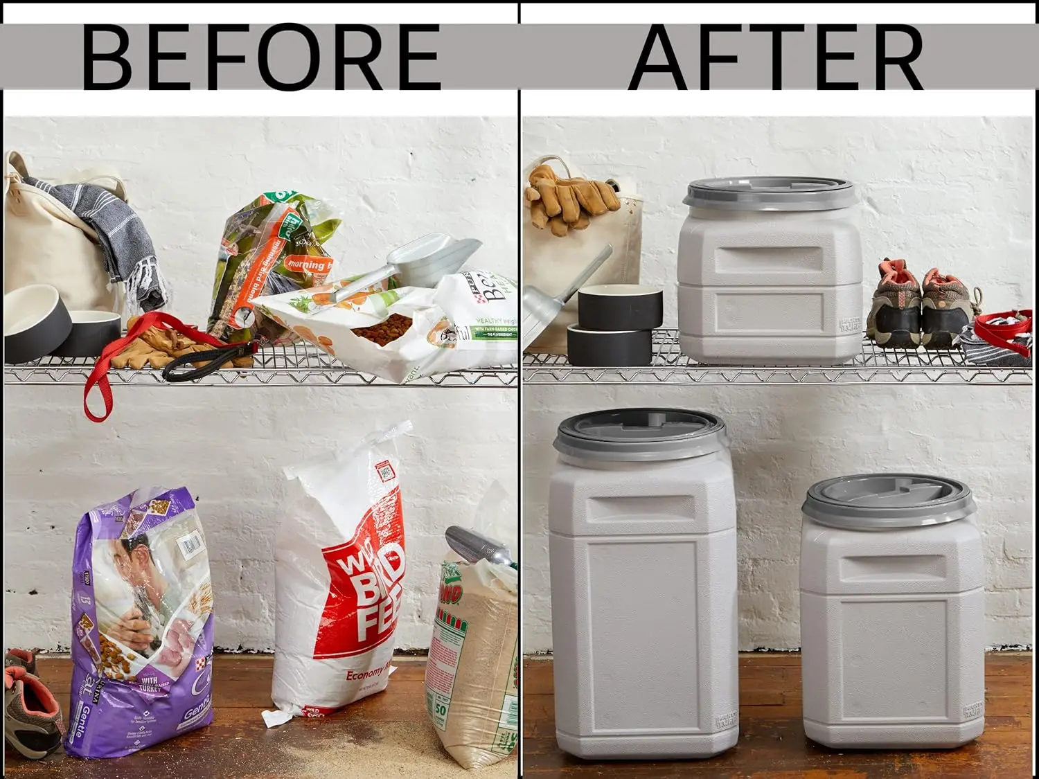 حاوية تخزين أغذية الحيوانات الأليفة محكمة الغلق - سعة 13 جالونًا، سعة 54 رطلًا مع غطاء ومقابض ملتوية، خالية من مادة BPA صنع في الولايات المتحدة الأمريكية