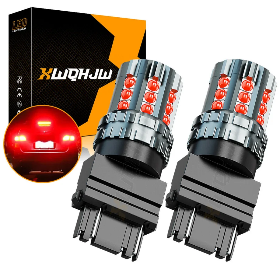 XWQHJW Car lights 3157 Red LED Brake Tail Parking Stop Light Bulbs Error Free Super Bright led lights for car