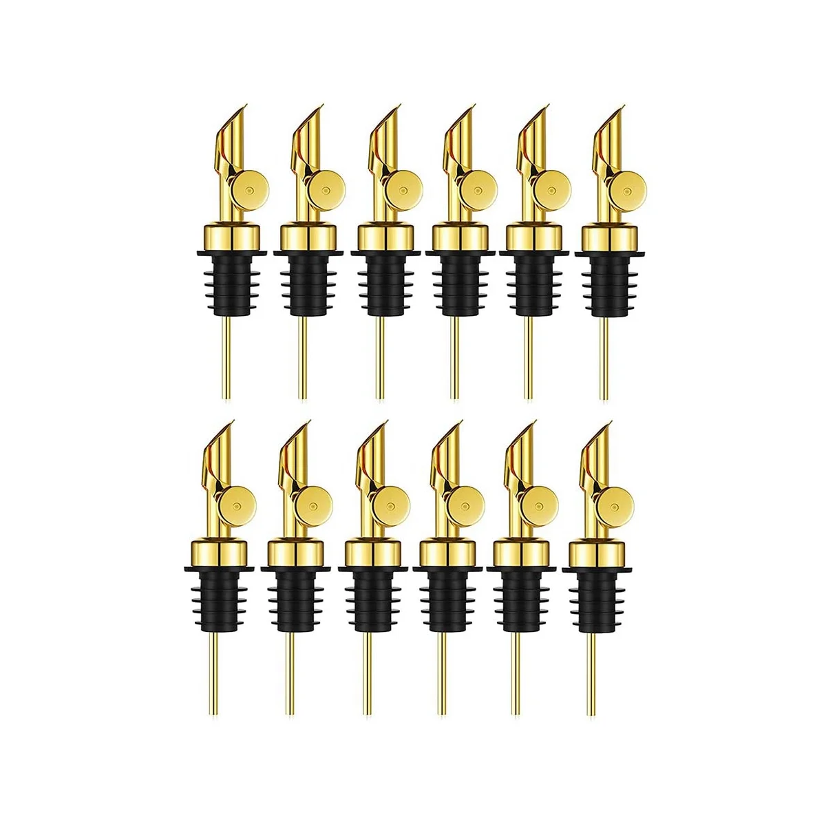 

Weighted Stainless Steel Pourers Olive Oil Dispenser Spout Liquor Bottles Pourers Auto Flip Oil Dispenser (Gold, 12Pcs)