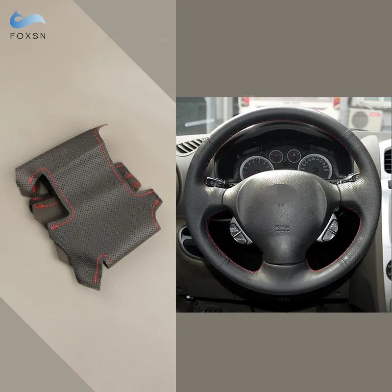 Hand Sewing Car Steering Wheel Cover Perforated Microfiber Leather Trim For Hyundai Santa Fe 2001 2002 2003 2004 2005 2006