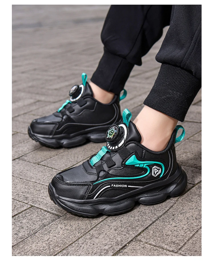 Kinder Leder Freizeitschuhe mit Drehknopf Jungen Laufschuhe Rutschfest Stoßdämpfend Kinder Outdoor Sport Wanderschuhe – Detail 9
