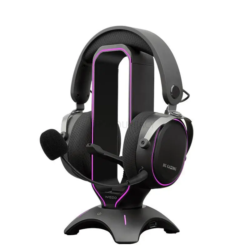 

Gaming Headphone Holder RGB Glowing Breathing Light Desktop Headset Support USB Dock PC Gaming Desk Decor