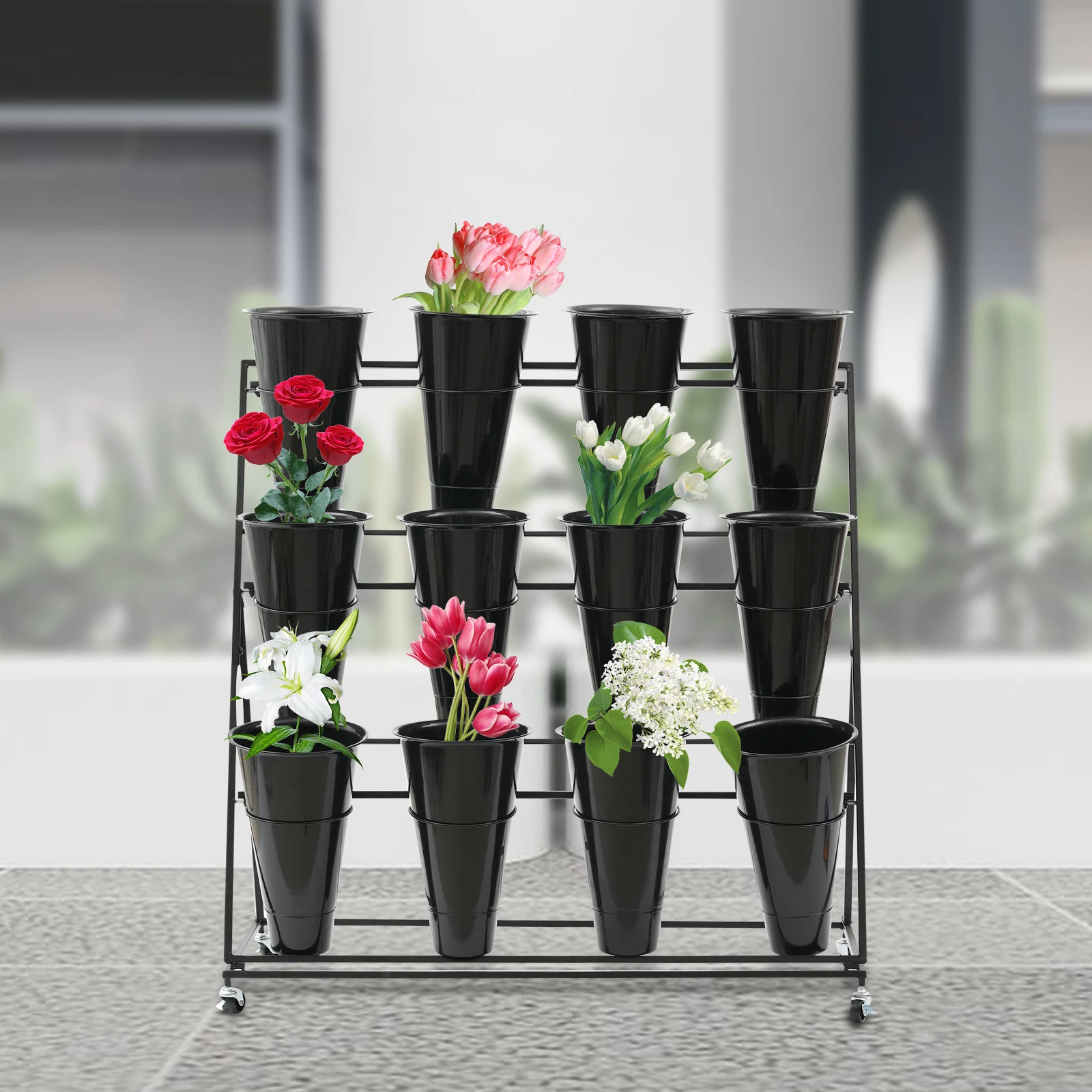 3 Tier Outdoor Indoor Flower Stand Modern Plant Shelf w/ 12* Flower Bucket New