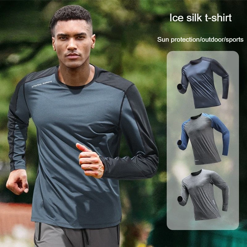 

Summer Sun Protection Ice Silk Long-sleeved T-shirt Men's Thin Quick-drying Breathable Sweat-absorbing Loose Sports Outdoor