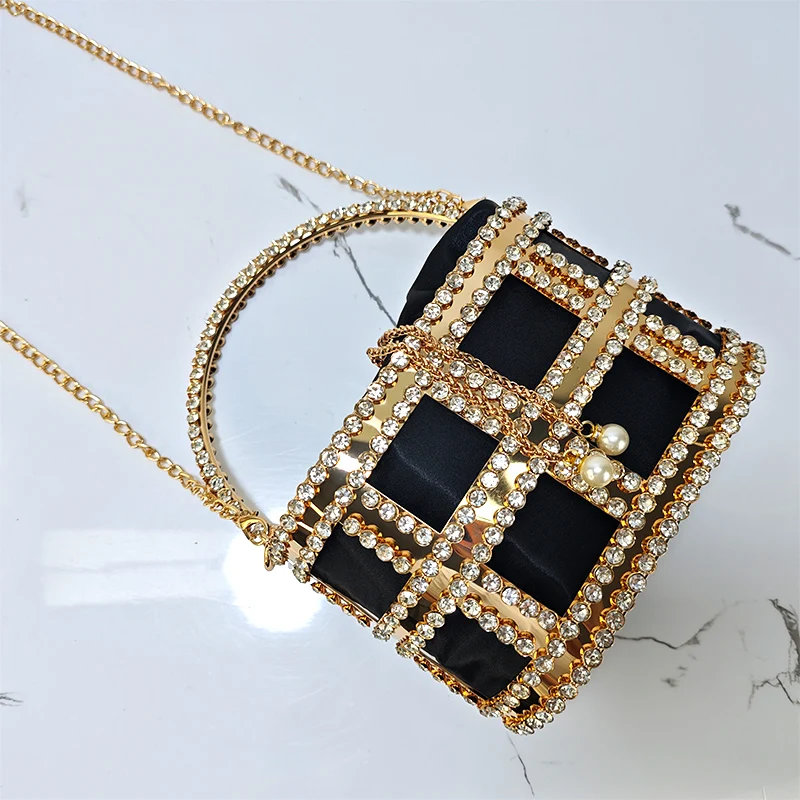 JIOMAY Ladies Rhinestone Evening Bag Fashionable Banquet Luxury Designer Handbag Metal Unique Bucket Versatile Women Tote Bag