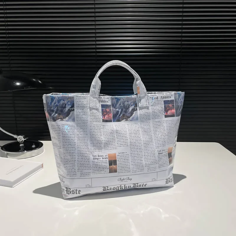 Niche Newspaper Design sacola para senhoras, bolsas femininas, bolsas de ombro para carta, bolsa de compras PU, bolsa de mão grande para mulheres, moda