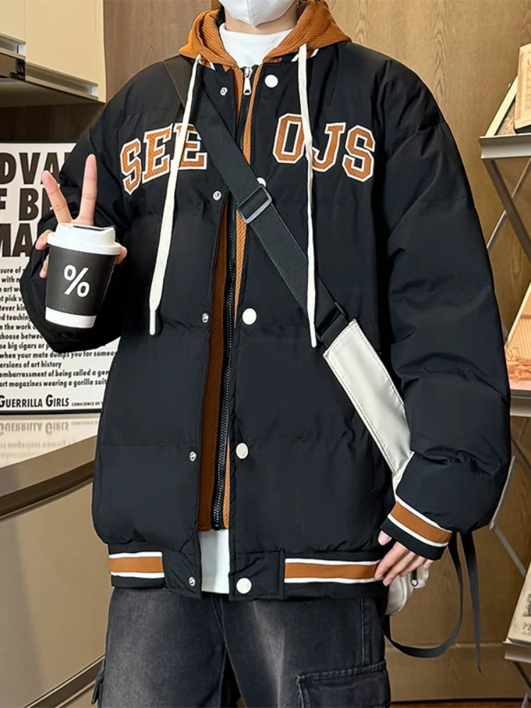 

Мужская зимняя повседневная бейсбольная куртка для пар, свободная теплая верхняя одежда из хлопка и полиэфирного волокна, с длинными рукавами, на молнии, Pure C