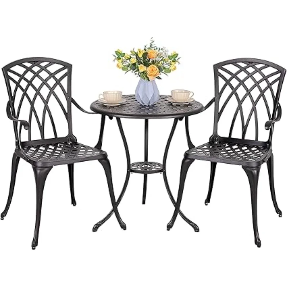 Patio Bistro Sets 3 Piece Cast Aluminum Bistro Table and Chairs Set with Umbrella Hole Bistro Set of 2 for Patio Backyard