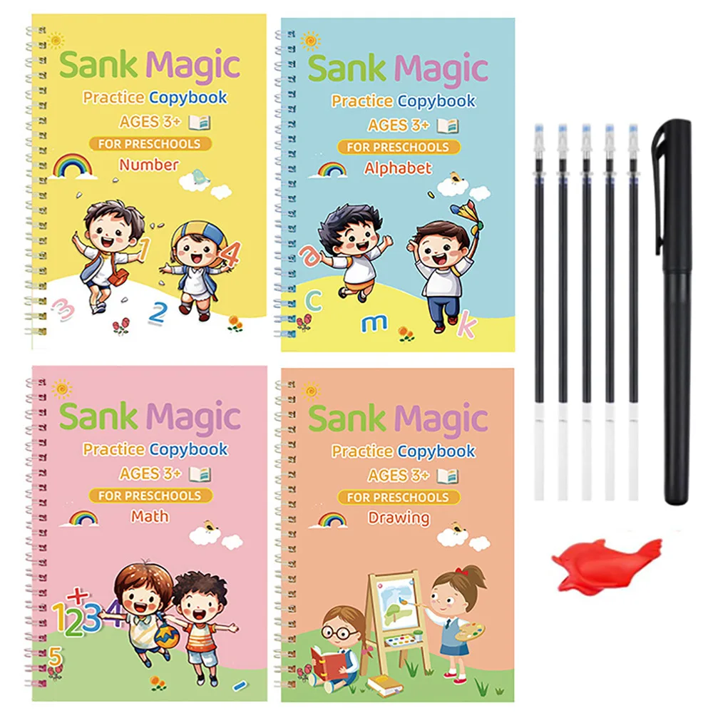 4 Books/Set Magic Copybook Reusable Practice Writing Pen Groove Alphabet Wordpad Drawing English Words Calligraphy
