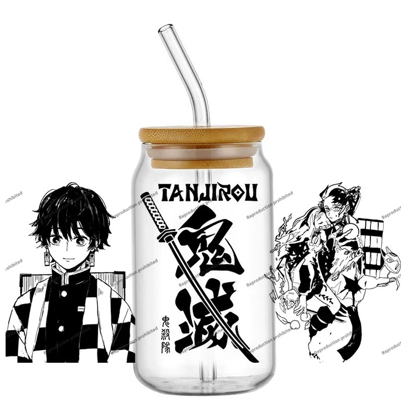 أحدث تصميم شيطان القاتل شعبية ملحمة أنيمي 16 أوقية UVDTF ملصقات ثلاثية الأبعاد الكرتون مانغا الشارات كوب القدح القهوة UV DTF هدية عيد ميلاد #2