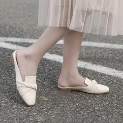 2023 Luxury Woman Mules Summer Close Toe Women Slippers Bowtie Lazy Slides Flat Heel Girl Slippers Korean Outdoor Flip Flops