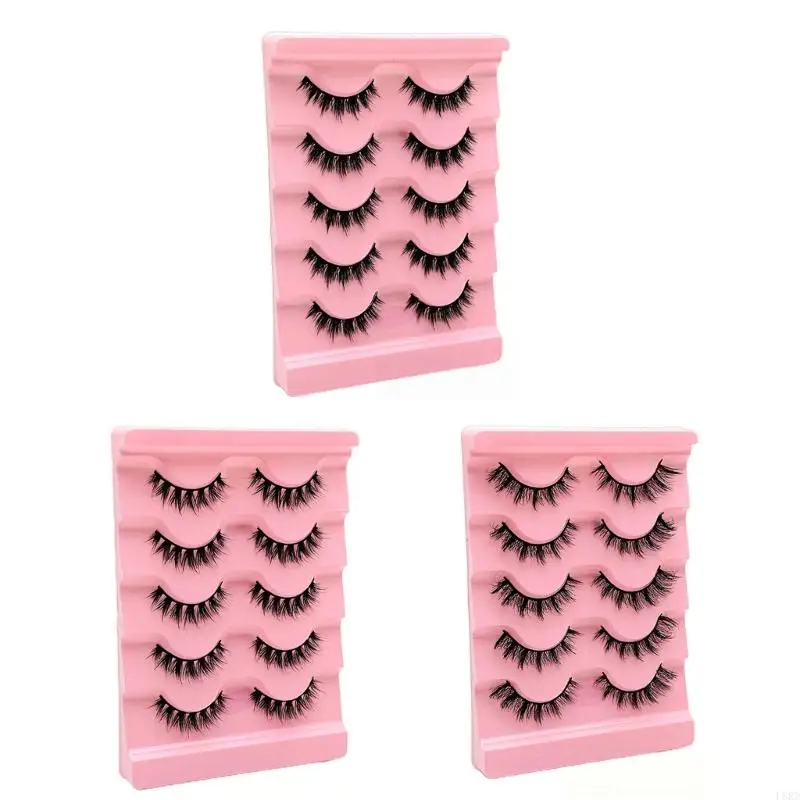 L8RD 5 Pairs 3D Mink Cats Eye Lashes Mink False Eyelash Handmade Wispy Volume