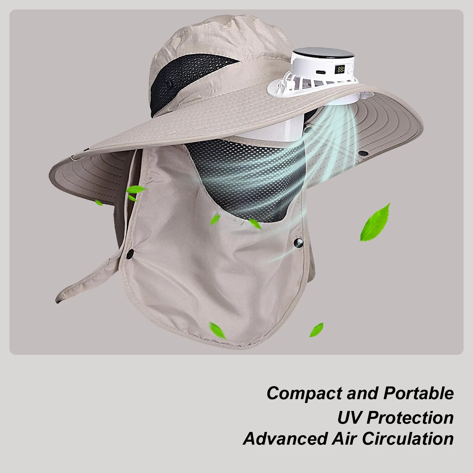 

Solar Fan Bucket Hat Lightweight Wide Brim For Beach Hiking Camping USB Rechargeable Breathable Anti-UV Waterproof Headwear