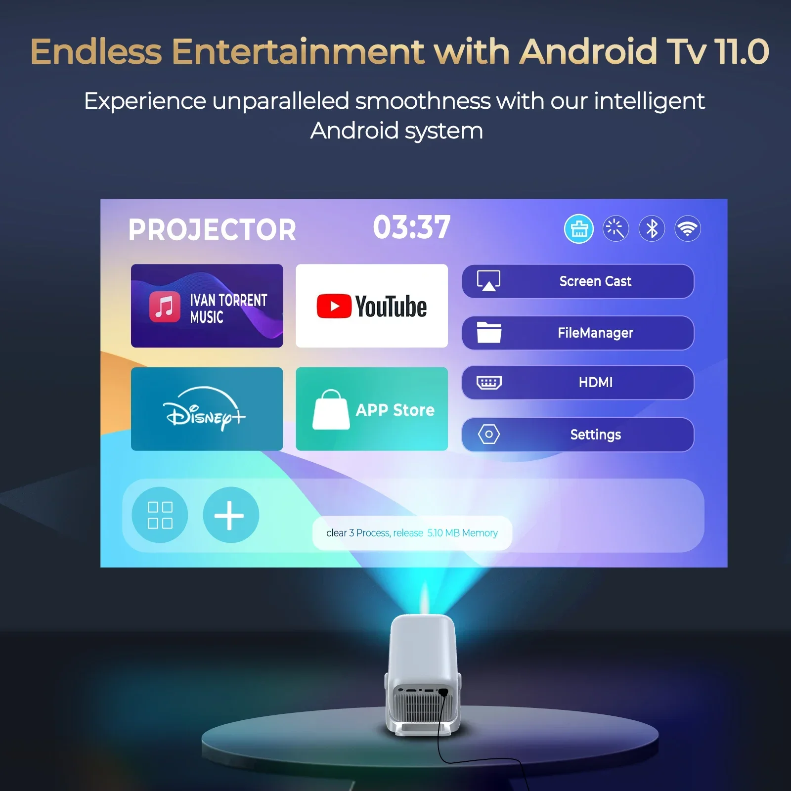 Projetor LynCast 4K X3AQ 600ANSI Native 1080P com foco automático e Keystone 360 °   Gire Android 11 BT5.4 WIFI6 Home Theater portátil