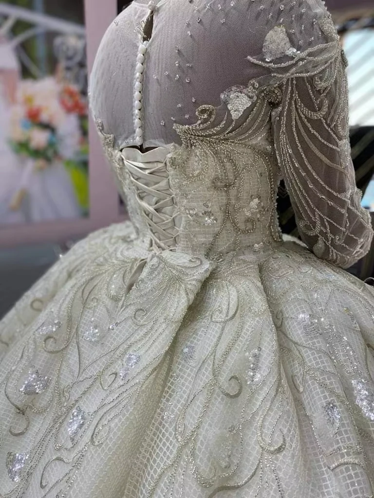 Personalizado estilo árabe vestido de baile vestidos de casamento mangas compridas plus size inchado brilhante vestidos de noiva robe de casamento