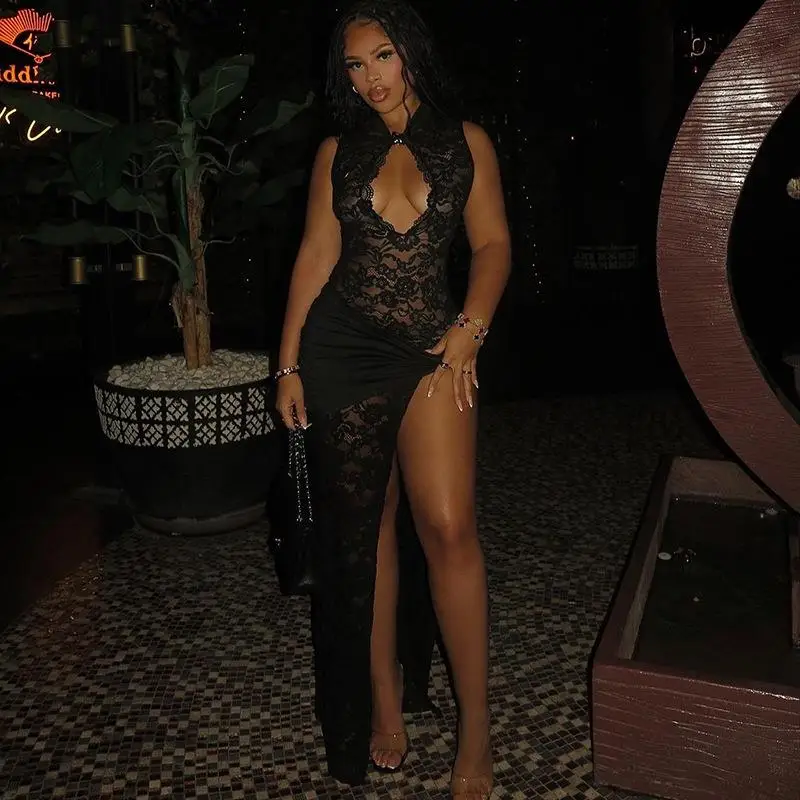 

Женская сексуальная полая кружевная лоскутная плиссированная юбка с высоким разрезом на бедрах Dr с высокой талией, бандажная юбка для домашней одежды из полиэфирного волокна