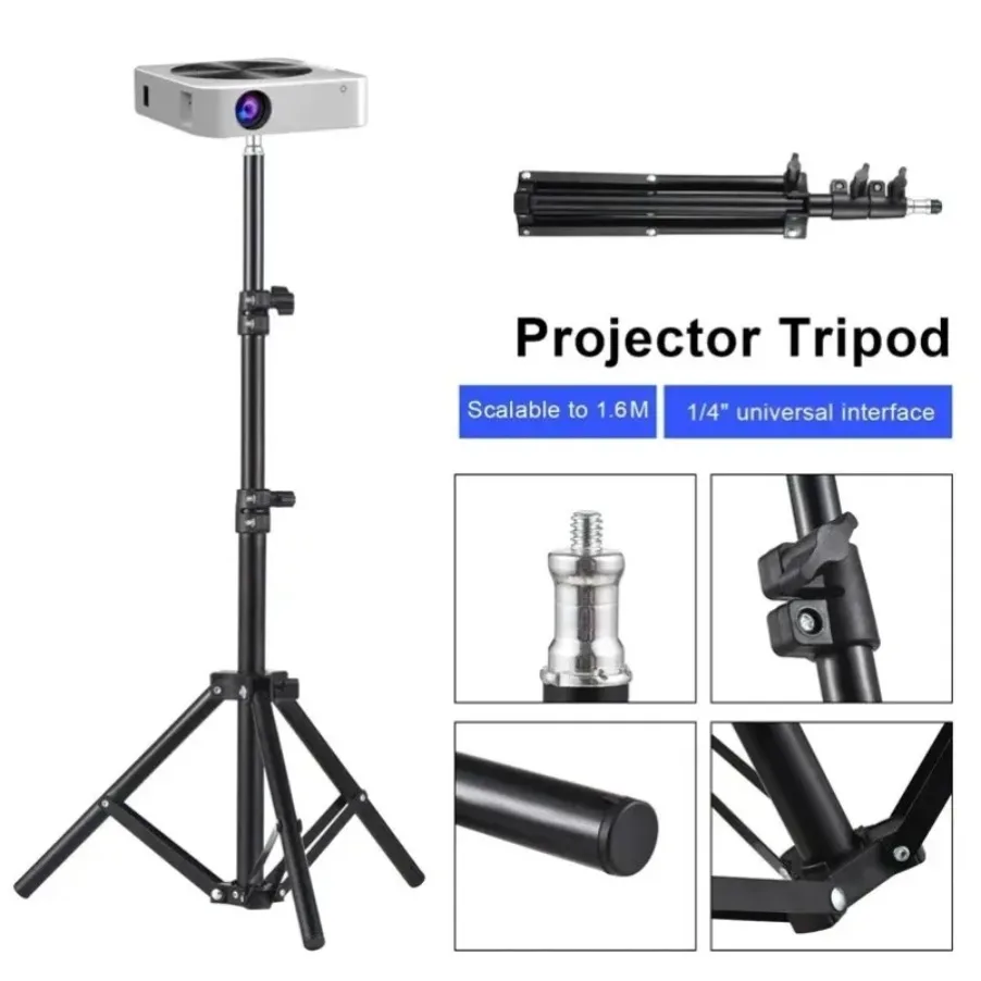 Universal Metal Tripod Stand Projector Bracket Extendable to 1.6M Aluminum Alloy Interface Adjustable Height for Projector