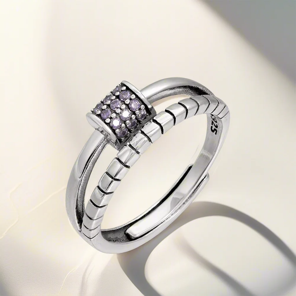 Unique 925 sterling silver ring with a double-layer design, featuring vintage and elegant adjustable jewelry, for women men ring