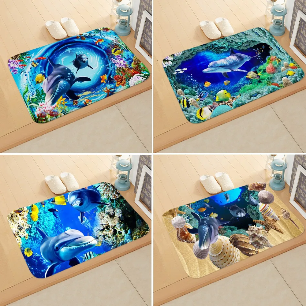 Dolphin marine life print floor mat kitchen bathroom absorbent mat home decoration bedroom living room entrance entrance carpet