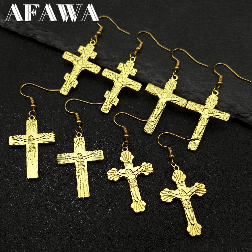 

Jesus INRI Crucifix Pendant Drop Earring for Women Stainless Steel Gold Color Crucifix Cross Earrings Jewelry brincos feminino