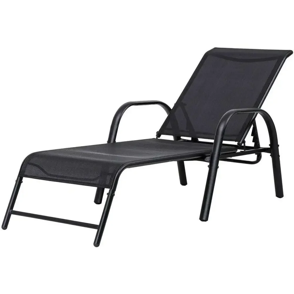 Adjustable Outdoor Patio Chaise Lounger, 5-Position Sling Chair for Backyard or Poolside Relaxation