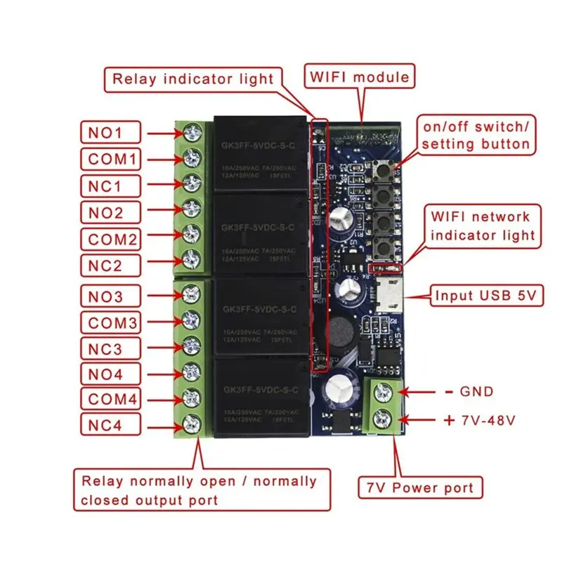 Reliable-Remote Control 4 Channel Inching Relay Ewelink Wifi Smart Motor Switch Module DC 12V 24V 32V Alexa Google Home Alice,Re