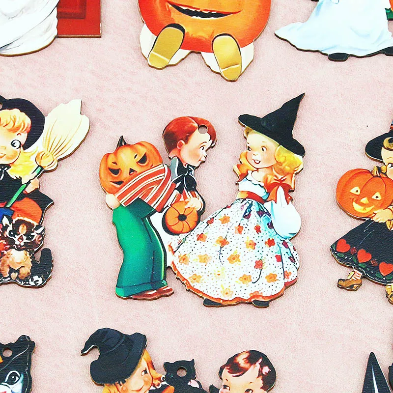 (12 teile/paket) Halloween Hexe Holz Zubehör Bemalte Kürbis Muster Einkaufszentrum Atmosphäre Party Dekoration DIY – Detail 3