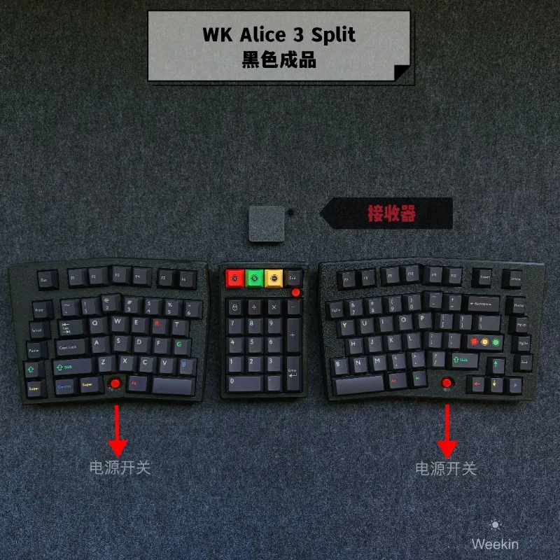 WK Alice 3 Split Keyboard 2.4G Single Mode 1500mah 111keys Wireless Mechanical Keyboard Support Hot-swapping Vial Keyboard Kit