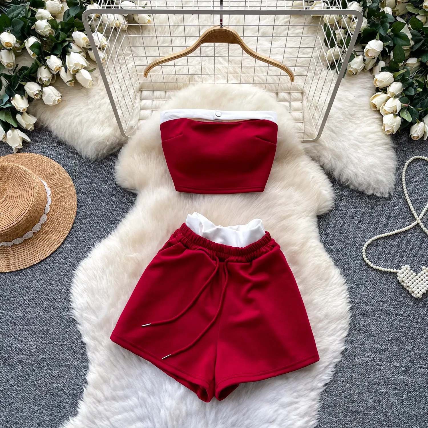 

Shorts Pant Set Women Two Piece Sets Strapless Sleeveless Sexy Tops Short Pants High Waist Y2k Streetwear Elegant Party Night