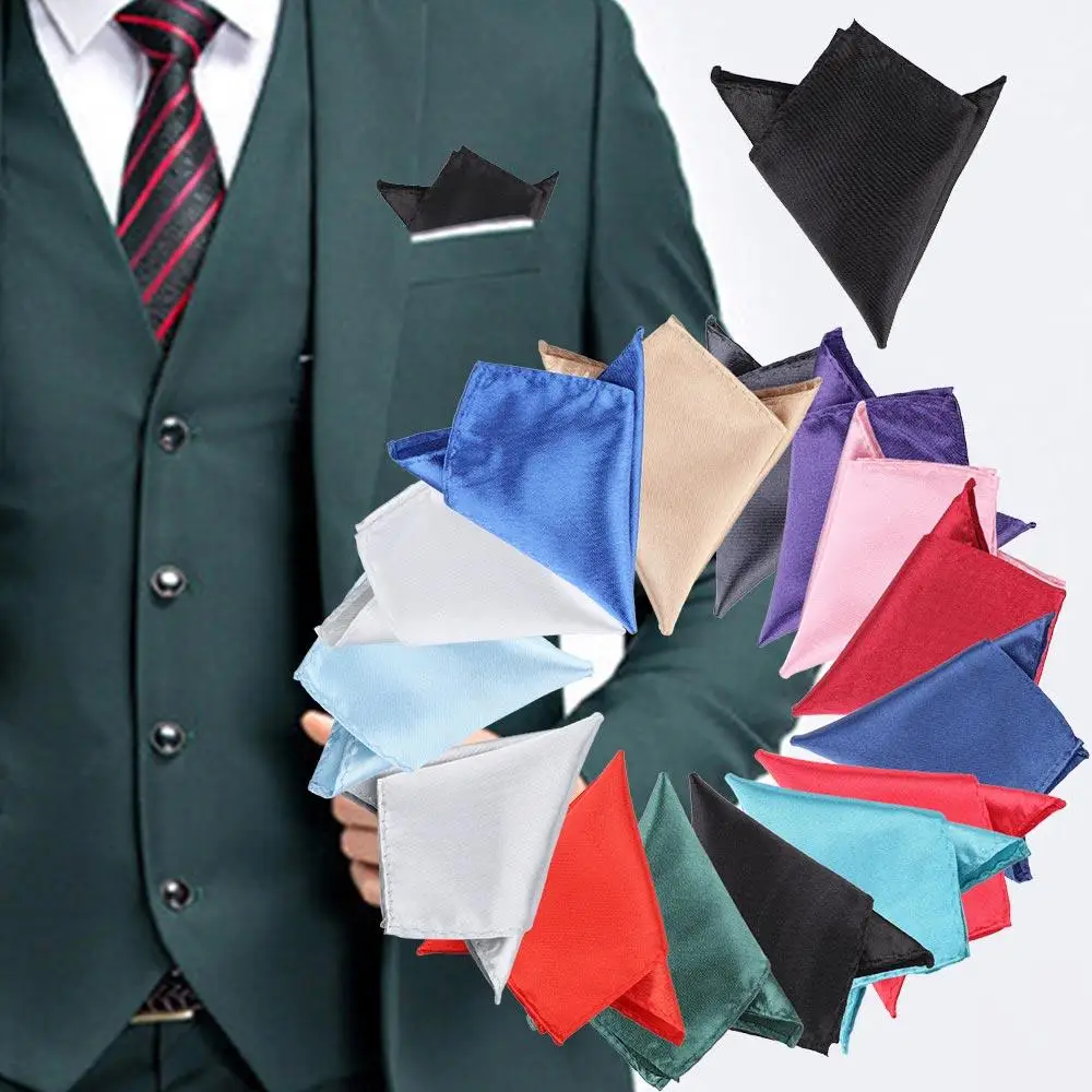 Accesorios liso traje Formal hombres cuadrado satén pañuelo liso para vestido de boda pañuelo de fiesta pañuelo de seda pañuelo de bolsillo cuadrado