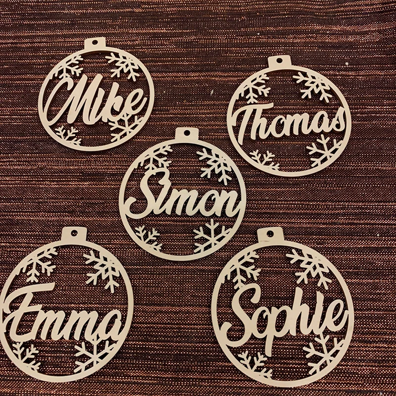 Personalized Name Christmas Ornaments, Custom Baubles Set, Wooden Hanging Gift, Laser Cut Snowflakes, Christmas Tree