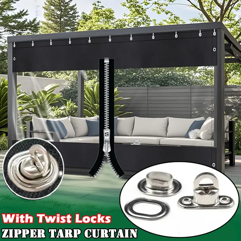 

Customize Heavy Duty Zipper Tarpaulin with Twist Locks Outdoor Pergola See Though Tarp Door Curtain Gazebo Windproof Screen