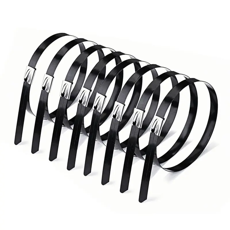 

SHGO-For Diverse Applications 4.8X200mm 304 Stainless Steel Cable Ties 50Pcs, Epoxy Coated Self-Locking