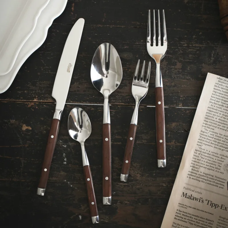 

Creativity Retro Tableware Set Art Portable Wood Household Stainless Steel Dinnerware Set Vaisselle Kitchen Accessories Ec50cj