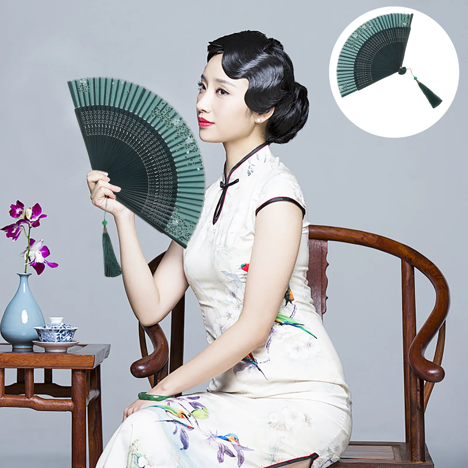 

Chic Bamboo Hand Fan Foldable Design Easy to Store Chinese Fan for Dance Stage Prop Vintage Decoration