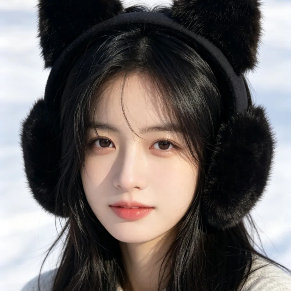 Soft Ear Cap Winter Cat Ears Earmuffs Leopard Folding Imitation Fur Plush Earmuffs Kawaii Y2k Foldable Ear Cover Girl