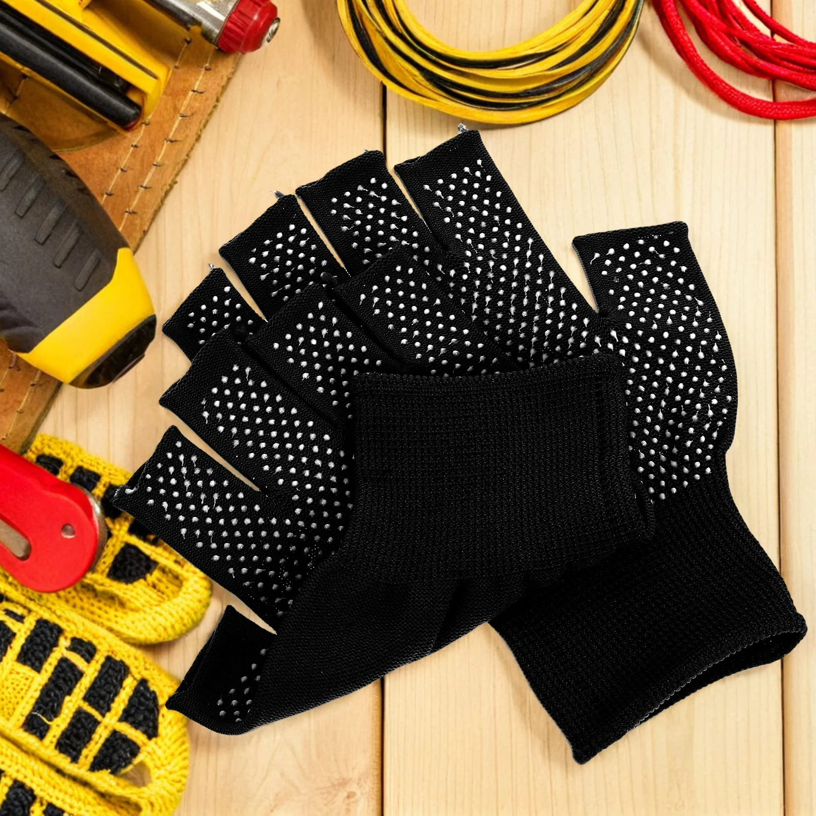 5 أزواج من قفازات العمل بدون أصابع للرجال والنساء، قبضة راحة اليد غير قابلة للانزلاق، شتاء دافئ، قابل للتنفس، خفيفة الوزن، نصف إصبع، شاشة لمس متوافقة
