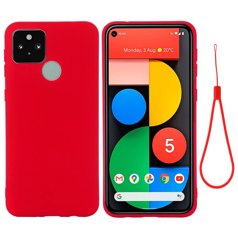 For Google Pixel 5 Case Soft Premium Silicone Cover for Pixel 4A 4G/5G  with Flocking inside with Strap for Pixel 5A 5G чехол