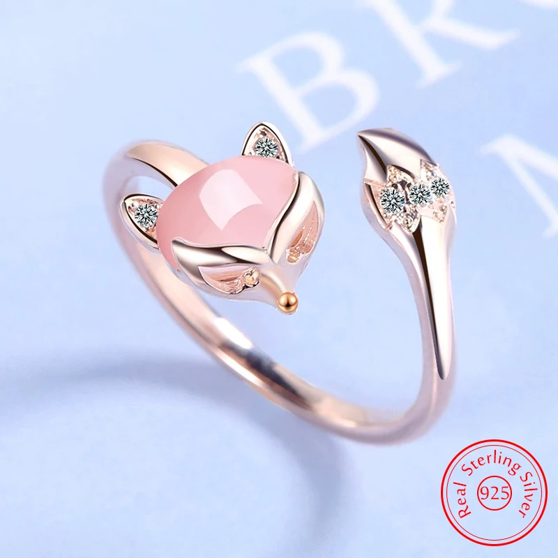 

Real 925 Sterling Silver Women's New Crystals Opal Cute Fox Ring Jewelry Fashion FQL25105