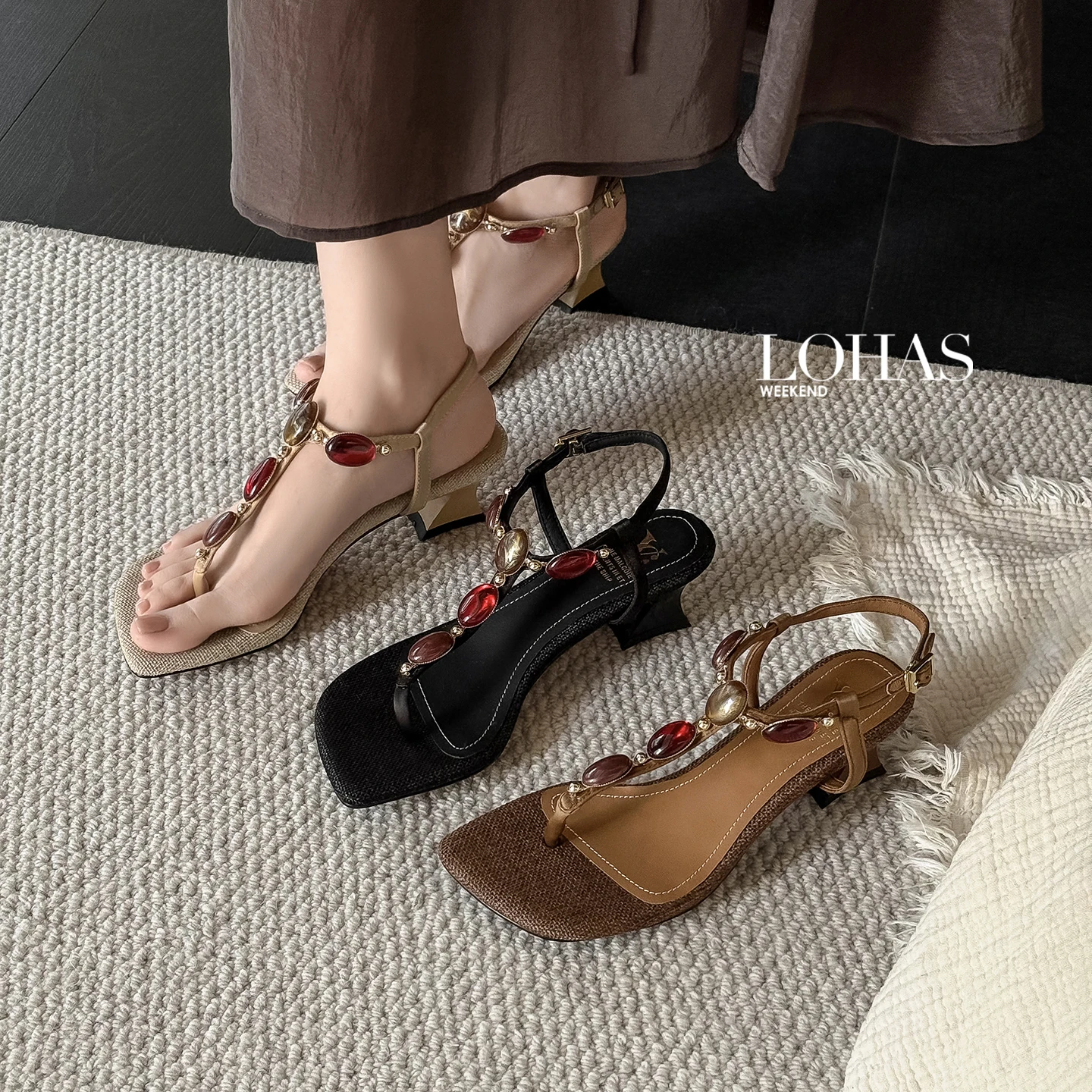 2026 new summer women sandals natural leather plus size 22-25cm satin+sheepskin split toe t-tied Jewel ankle-buckle women shoes