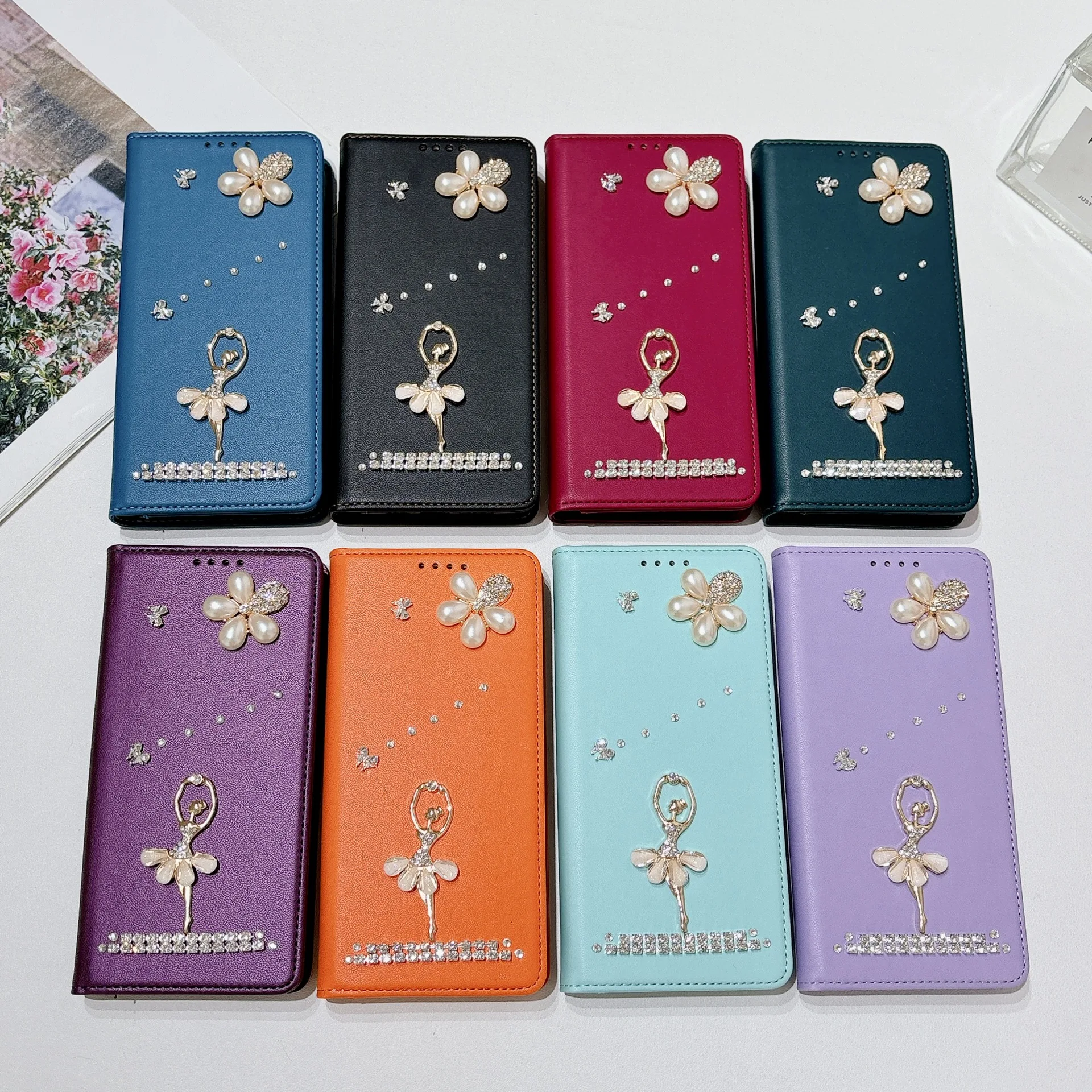 

Glitter Dancer Flower Leather Flip Case For Tecno Pova 7 Curve 5G 2025 Ultra 6 Neo 5 4 Pro Magnetic Closed 2 Cards Wallet Cover