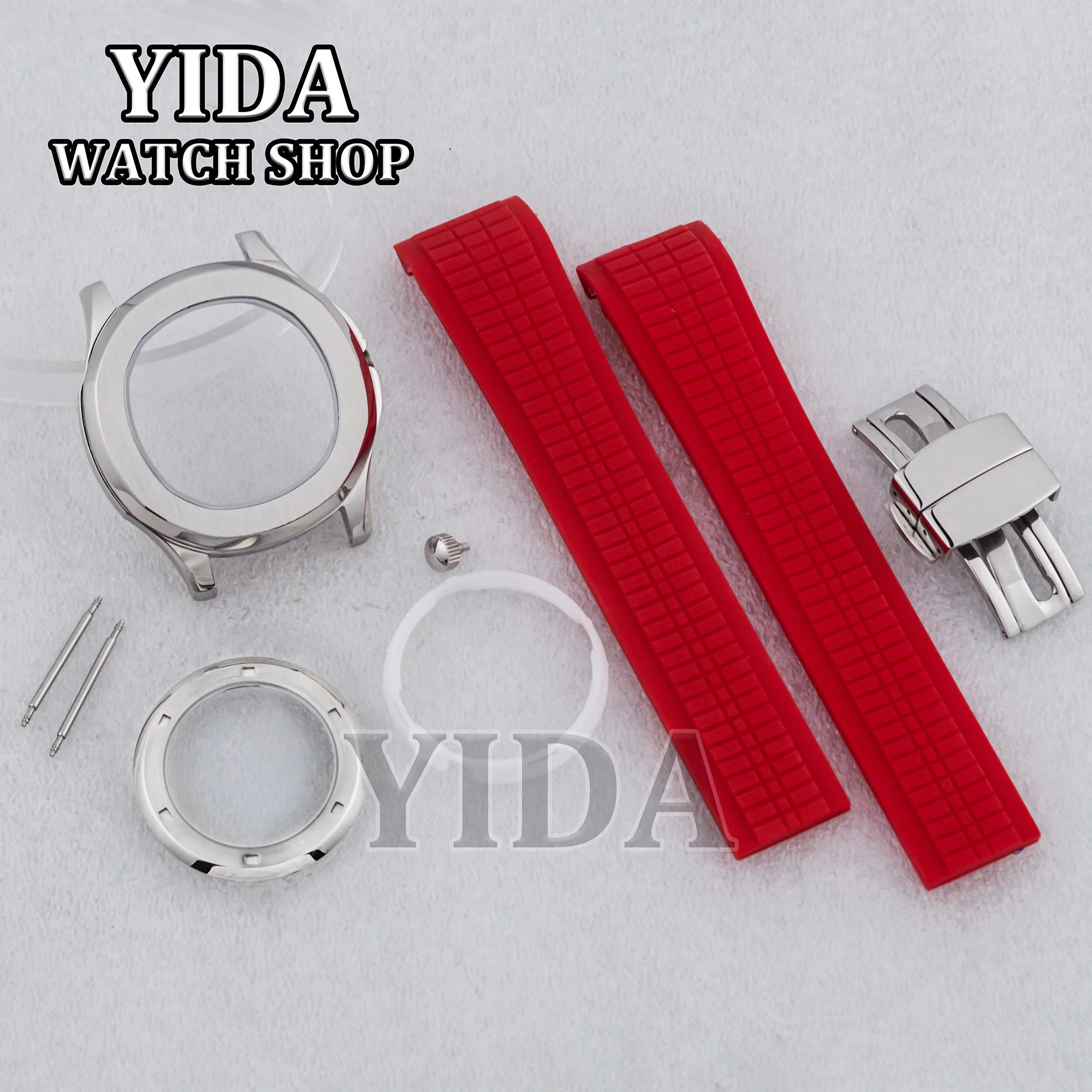 Für AQUANAUT NH35 42MM Uhrengehäuse Nautilus Edelstahlgehäuse Gummiband passend für NH35 Uhrwerk 32MM Zifferblatt Teile Ersatz